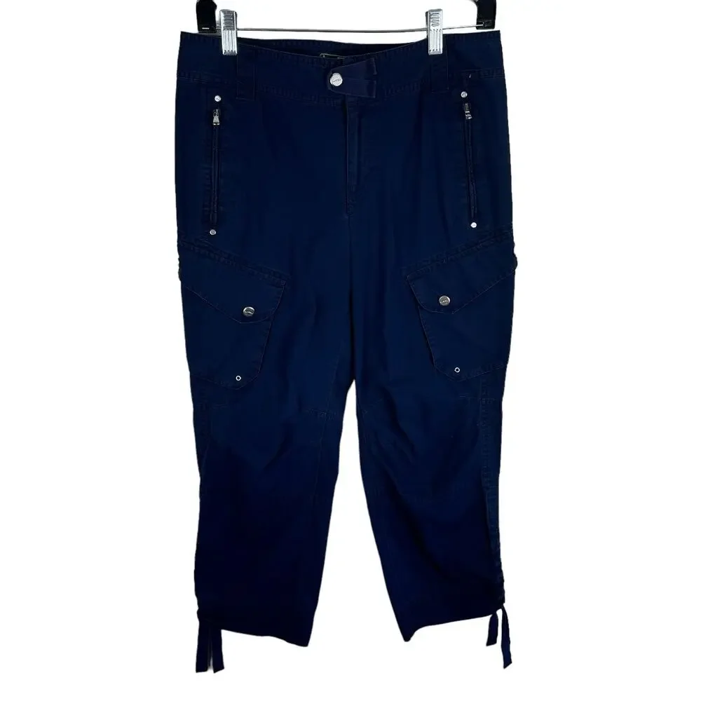 Lauren Active‎ By Ralph Lauren 100% Cotton Navy Blue Cropped Cargo Pants Size 4